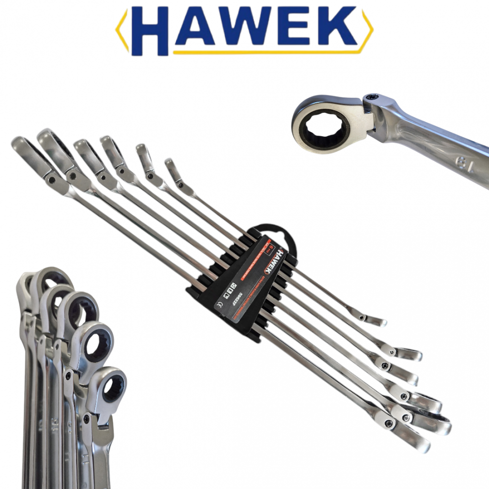 Удължени Подвижни Ключове Звезди с тресчотка Прави Дълги Чупещи 8-19мм Полски HAWEK Удължени Подвижни Ключове Звезди с тресчотка Прави Дълги Чупещи 8-19мм Полски HAWEK