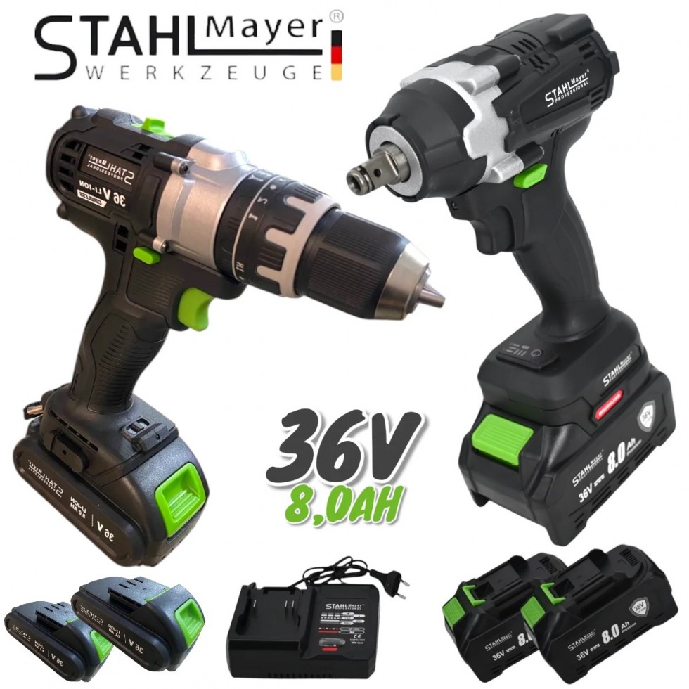 Акумулаторен Ударен Винтоверт и Безчетков Гайковерт / Импакт Комбиниран Безжичен 2в1 STAHLMAYER BLACK 4 Броя Батерии 36V 8,0AH Акумулаторен Ударен Винтоверт и Безчетков Гайковерт / Импакт Комбиниран Безжичен 2в1 STAHLMAYER BLACK 4 Броя Батерии 36V 8,0AH