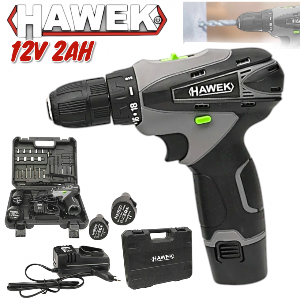 Полски Акумулаторен Двускоростен Винтоверт с Вложки и Удължение 12V 2AH HAWEK Полски Акумулаторен Двускоростен Винтоверт с Вложки и Удължение 12V 2AH HAWEK