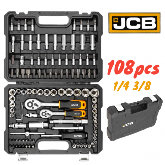 Гедоре Професионално 108 части  1/4' и 3/8' 4-22мм JCB Хром Ванадиева Стомана