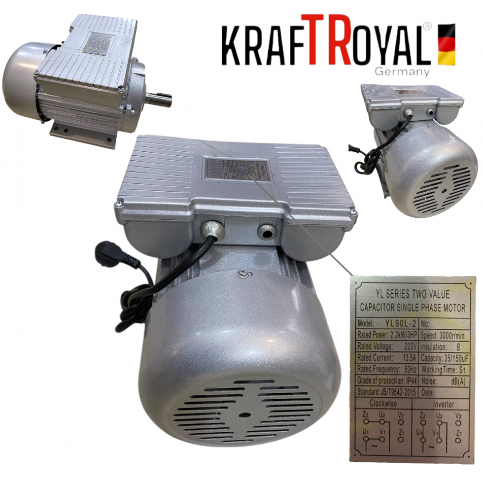 Монофазен Електромотор Двигател 2.2kW 3000 обороти + Шайба за оста KRAFTROYAL Монофазен Електромотор Двигател 2.2kW 3000 обороти + Шайба за оста KRAFTROYAL