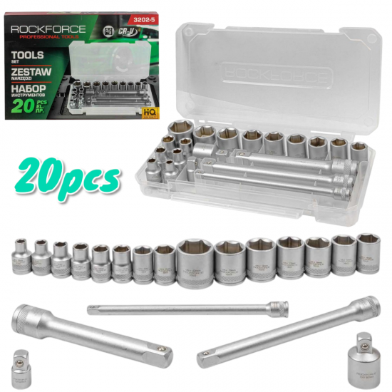 Вложки Комплект 20 части 3/8 6-22мм ROCKFORCE RF-3202-5