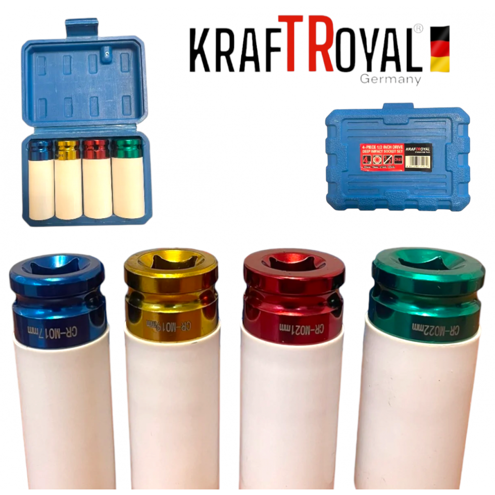 Вложки Ударни 4 части KRAFTROYAL 1/2 17мм 19мм 21мм и 22мм Вложки Ударни 4 части KRAFTROYAL 1/2 17мм 19мм 21мм и 22мм