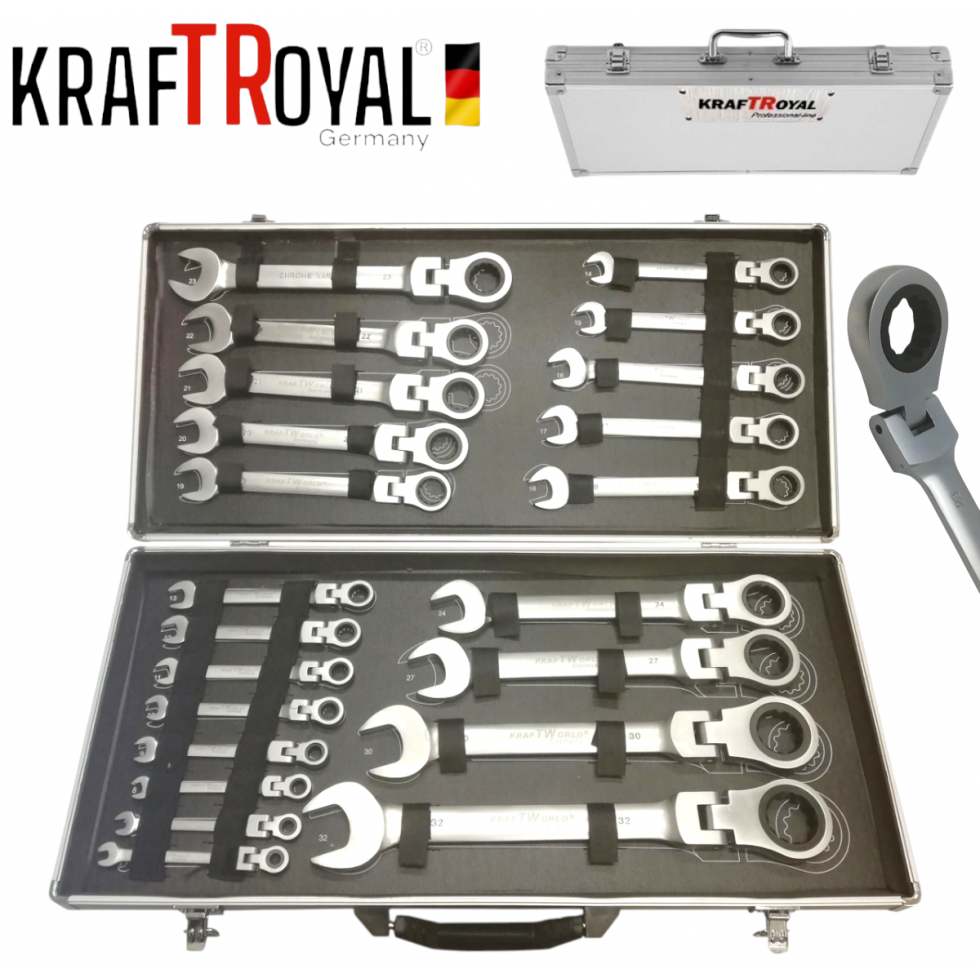 Звездогаечни Чупещи Ключове Тресчотни Комплект 6-32мм 22 части в Метален Куфар KRAFTROYAL Звездогаечни Чупещи Ключове Тресчотни Комплект 6-32мм 22 части в Метален Куфар KRAFTROYAL