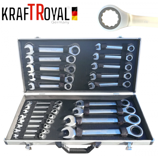Звездогаечни Ключове Прави Тресчотни 6-32мм Тресчотка Комплект 22 части в метален куфар KRAFTROYAL