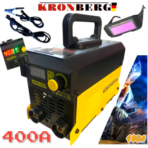 Електрожен Инверторен 400А MMA с Дисплей KRONBERG IGBN INVERTER до 5мм Електроди + Подарък Соларни Очила за Заваряване кабели четки и чукчета