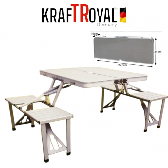 Сгъваема Маса с 4 стола в Куфар за Къмпинг риболов и пикник, алуминиева конструкция KRAFTROYAL