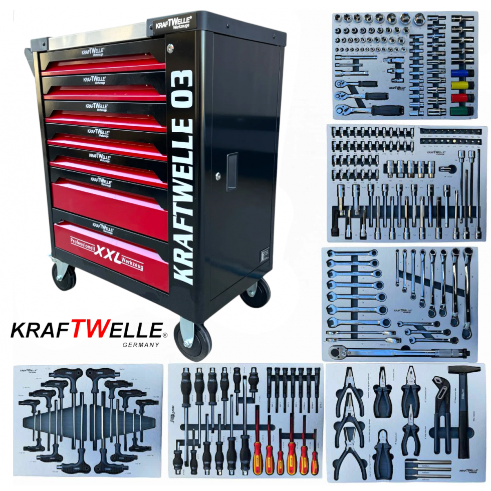 Немски Професионален Шкаф с Инструменти KRAFTWELLE XXL-03 7 Чекмеджета 6 Пълни Немски Професионален Шкаф с Инструменти KRAFTWELLE XXL-03 7 Чекмеджета 6 Пълни
