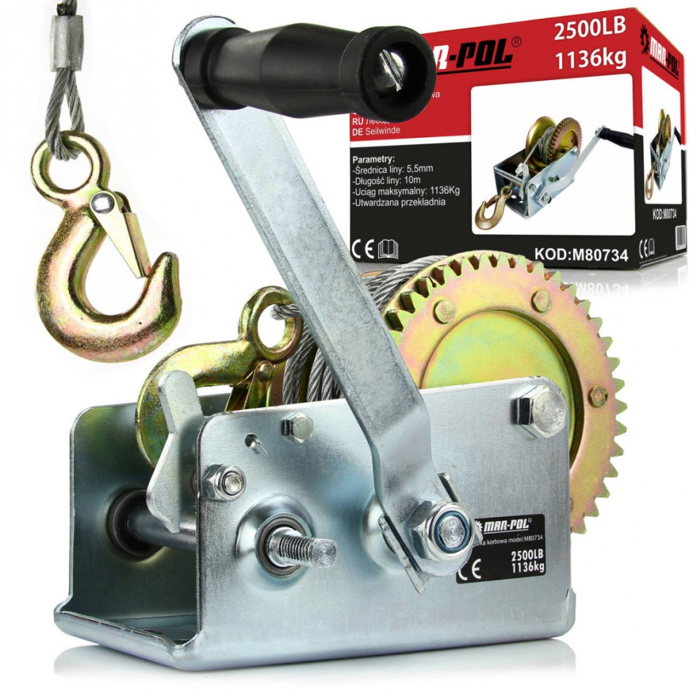 Ръчна Лебедка 2500 либри с въже 1130кг MAR-POL Ръчна Лебедка 2500 либри с въже 1130кг MAR-POL