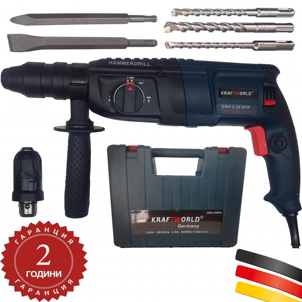 ПРОМО ПАКЕТ 2в1 Електрически Перфоратор Бормашина Къртач 1600W KRAFT + Ъглошлайф 125мм KRAFT 1400W 220V шлайф флекс на ток