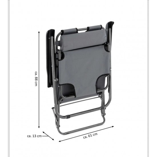 Метален Сгъваем Усилен Шезлонг с подлакътник и възглавница Черен или Сив