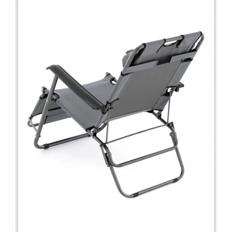 Метален Сгъваем Усилен Шезлонг с подлакътник и възглавница Черен или Сив Метален Сгъваем Усилен Шезлонг с подлакътник и възглавница Черен или Сив