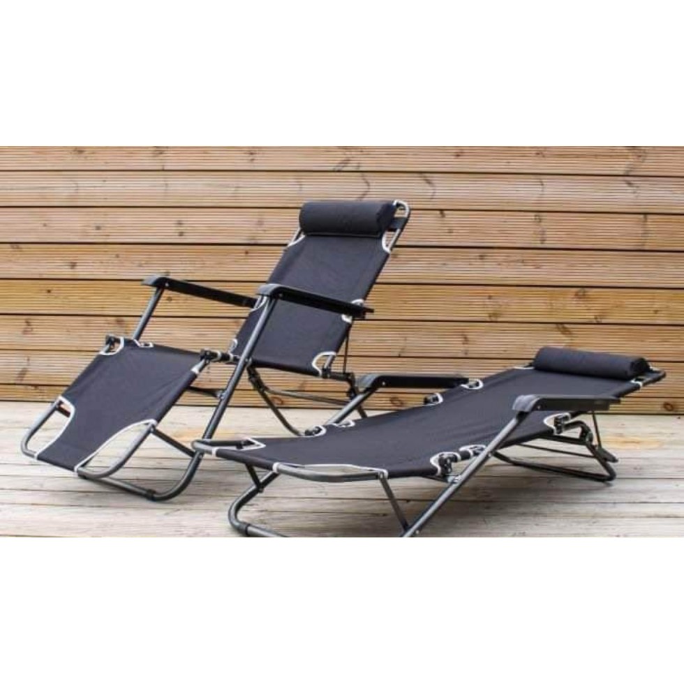 Метален Сгъваем Усилен Шезлонг с подлакътник и възглавница Черен или Сив Метален Сгъваем Усилен Шезлонг с подлакътник и възглавница Черен или Сив