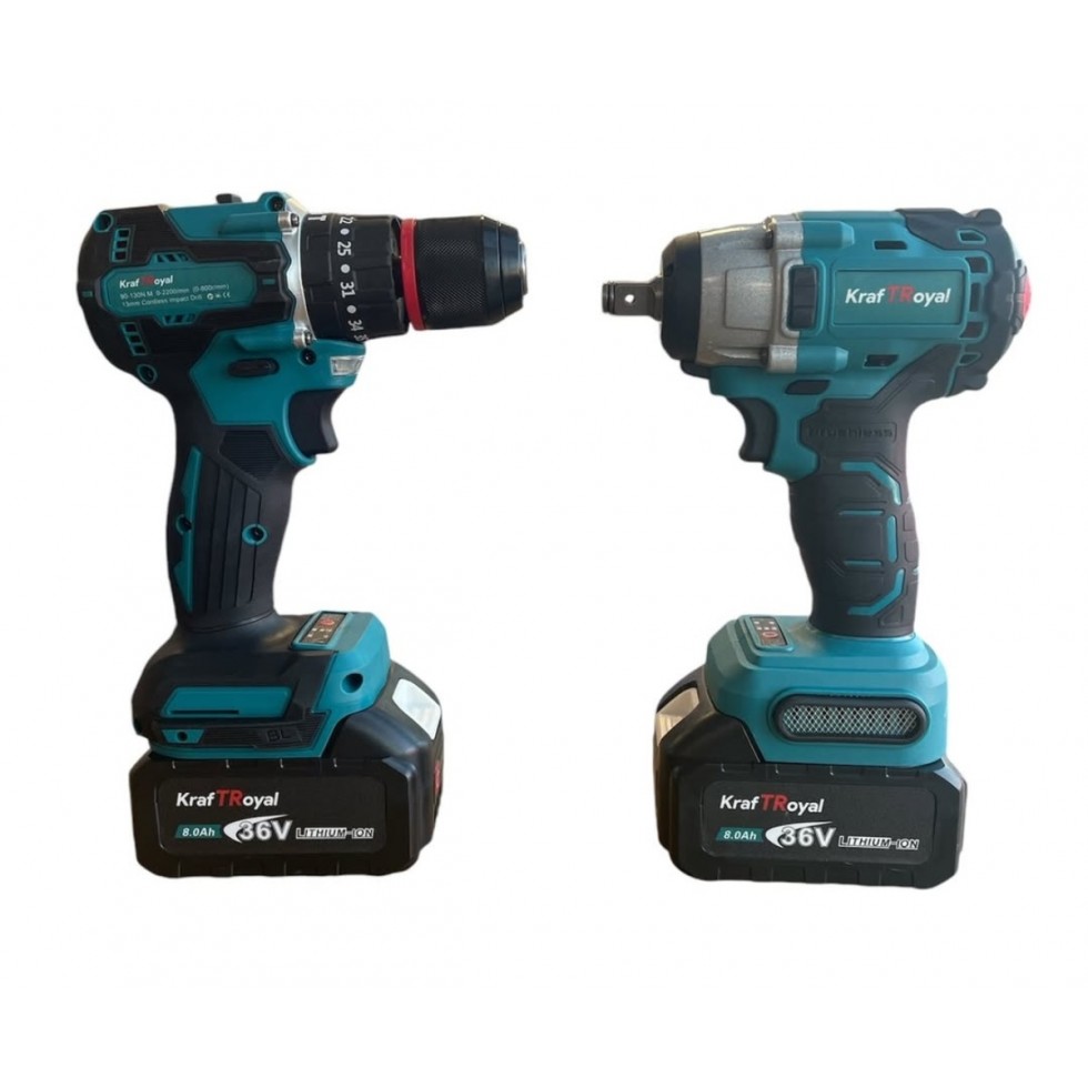 Винтоверт и Гайковерт Комбиниран 2в1 Акумулаторен Комплект 36V 8,0AH KRAFTROYAL 2 Батерии в Куфар Винтоверт и Гайковерт Комбиниран 2в1 Акумулаторен Комплект 36V 8,0AH KRAFTROYAL 2 Батерии в Куфар