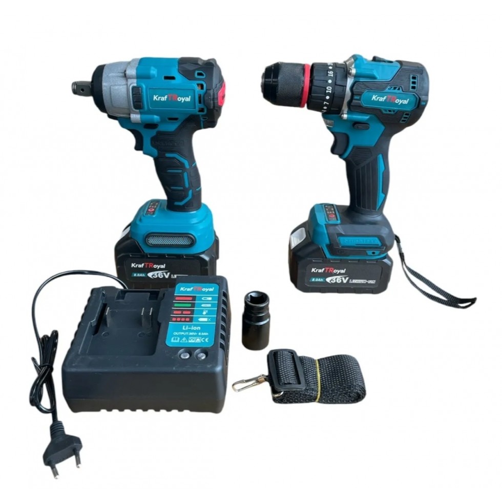 Винтоверт и Гайковерт Комбиниран 2в1 Акумулаторен Комплект 36V 8,0AH KRAFTROYAL 2 Батерии в Куфар Винтоверт и Гайковерт Комбиниран 2в1 Акумулаторен Комплект 36V 8,0AH KRAFTROYAL 2 Батерии в Куфар
