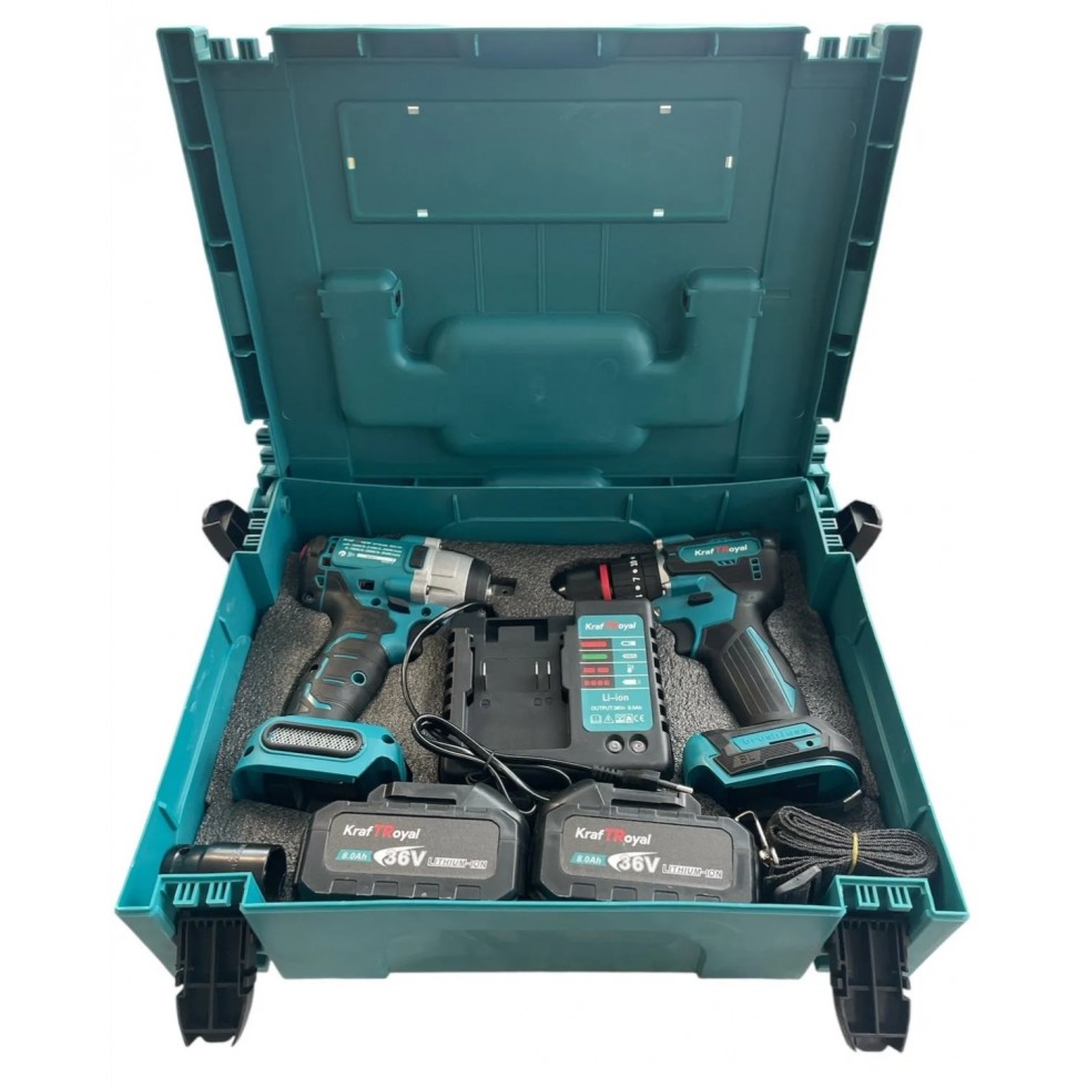 Винтоверт и Гайковерт Комбиниран 2в1 Акумулаторен Комплект 36V 8,0AH KRAFTROYAL 2 Батерии в Куфар Винтоверт и Гайковерт Комбиниран 2в1 Акумулаторен Комплект 36V 8,0AH KRAFTROYAL 2 Батерии в Куфар