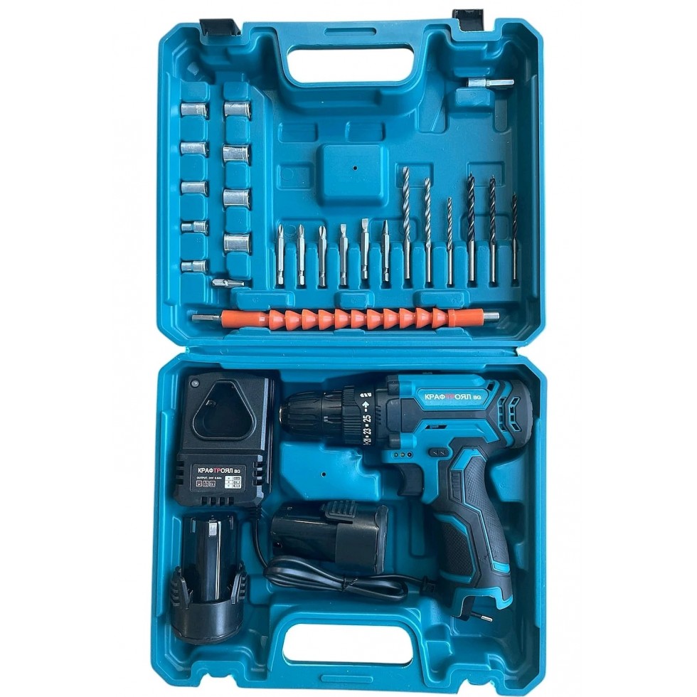 Акумулаторен Винтоверт KRAFTROYAL Двускоростен Безжична Бормашина 24V 5,0AH + Накрайници 2 броя батерии и зарядно в куфар Акумулаторен Винтоверт KRAFTROYAL Двускоростен Безжична Бормашина 24V 5,0AH + Накрайници 2 броя батерии и зарядно в куфар