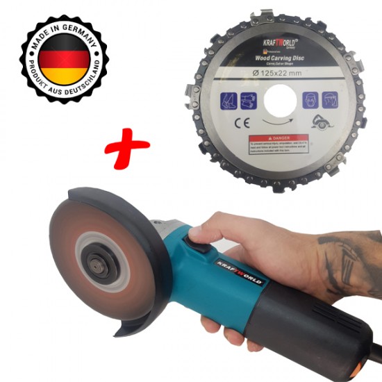 Електрически Ъглошлайф KraftRoyal 1200W с регулация на Обороти  + Диск за шлайф с верига за дърво