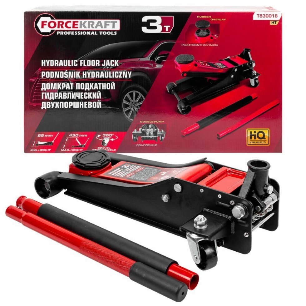 Нископрофилен крик 3 тона 85-430мм FORCEKRAFT FK-T830018 HT Нископрофилен крик 3 тона 85-430мм FORCEKRAFT FK-T830018 HT