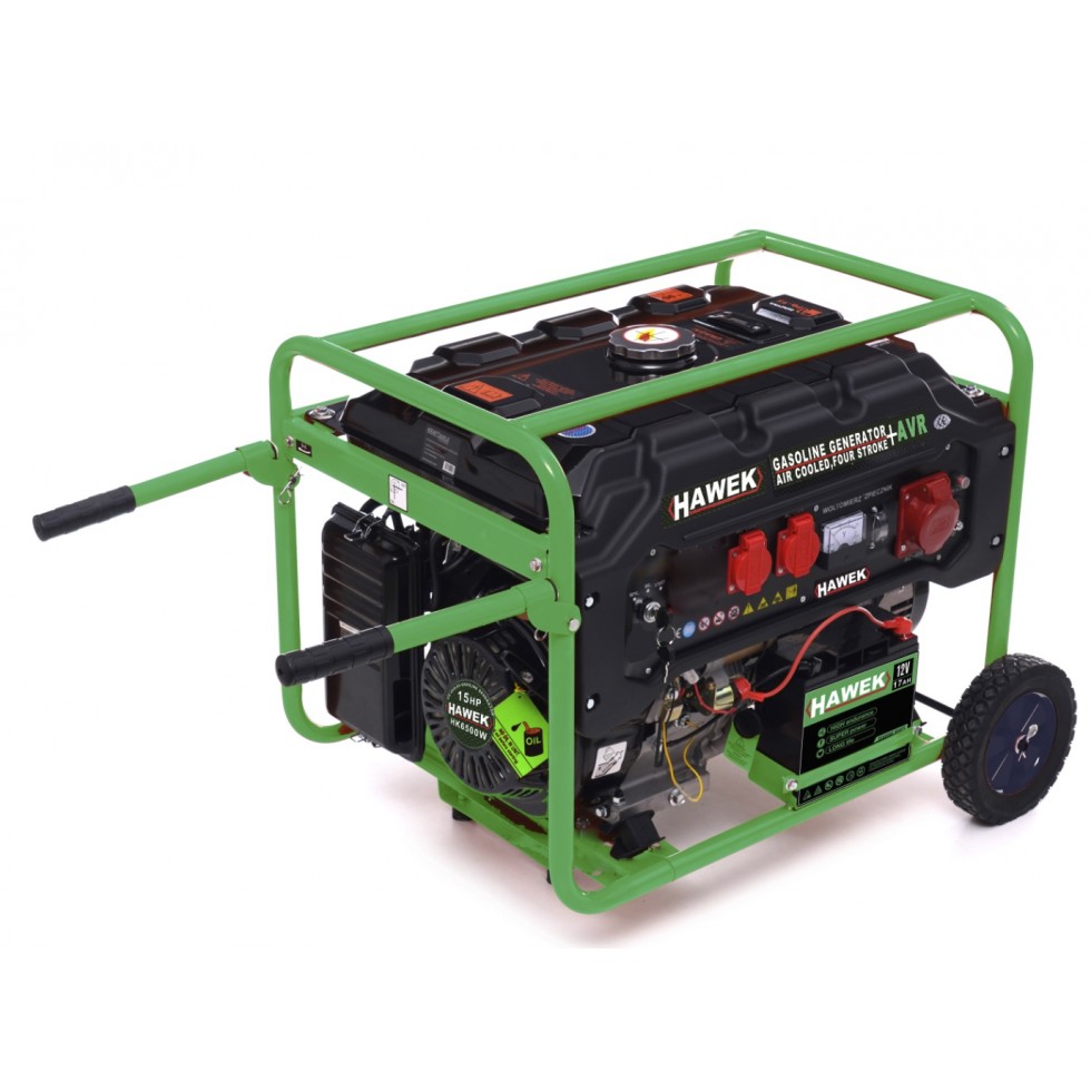 Бензинов Четиритактов Монофазен Генератор за Ток с Колела HAWEK Pro HK6500 420cc 25 литра 6,5kW Агрегат Полша Бензинов Четиритактов Монофазен Генератор за Ток с Колела HAWEK Pro HK6500 420cc 25 литра 6,5kW Агрегат Полша