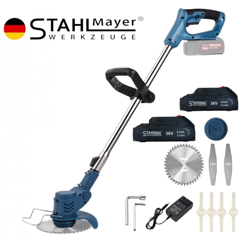 Акумулаторен Тример STAHLMAYER 36V 8,0AH Градински Безжичен Храсторез Косачка за трева Акумулаторен Тример STAHLMAYER 36V 8,0AH Градински Безжичен Храсторез Косачка за трева
