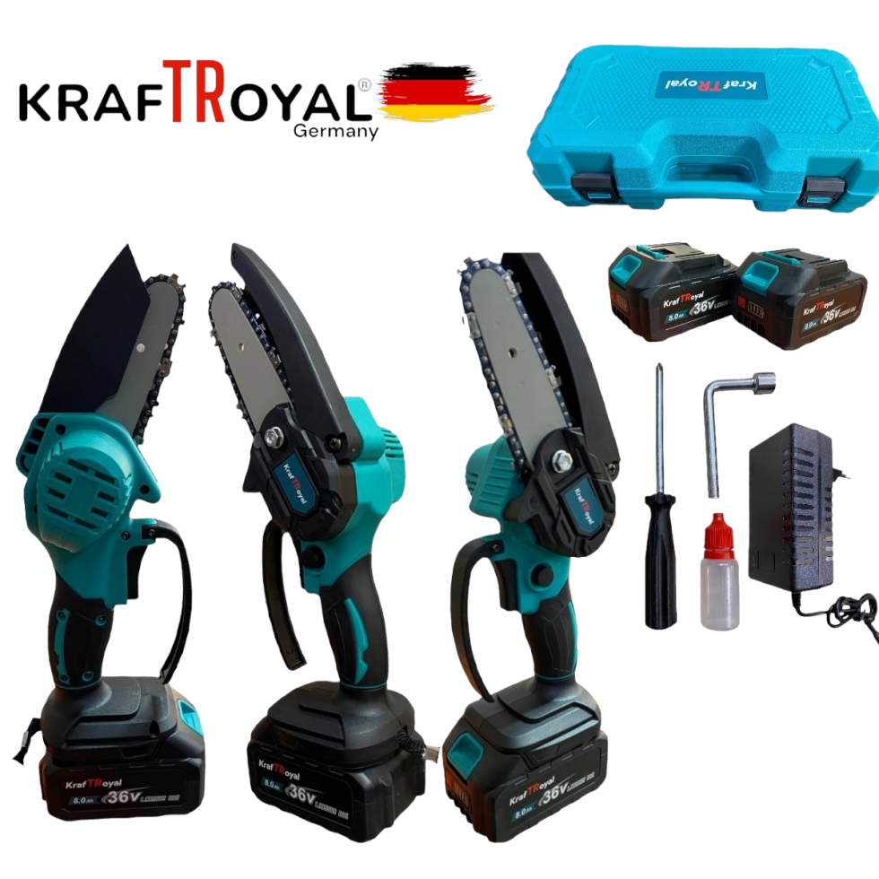 Безжична Резачка за Kлони 10см Шина KraftRoyal 36V 8,0AH Верижен Трион Безжична Резачка за Kлони 10см Шина KraftRoyal 36V 8,0AH Верижен Трион