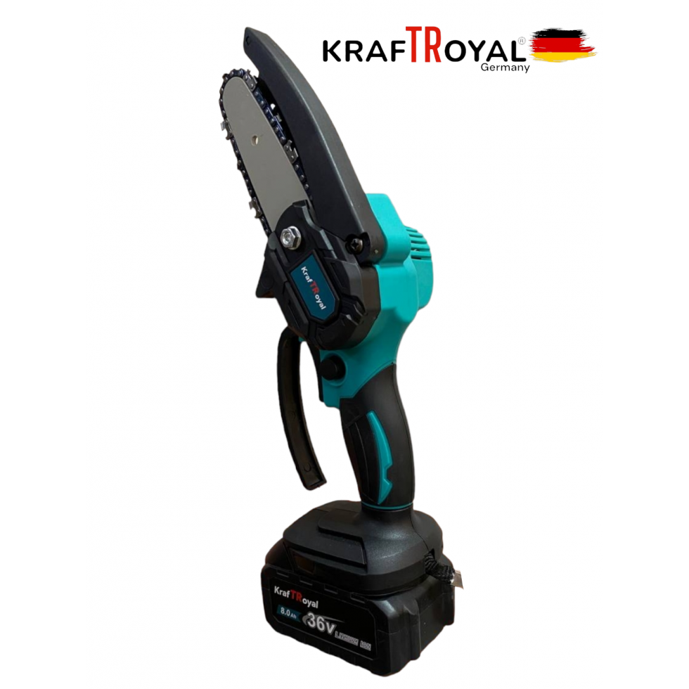 Безжична Резачка за Kлони 10см Шина KraftRoyal 36V 8,0AH Верижен Трион Безжична Резачка за Kлони 10см Шина KraftRoyal 36V 8,0AH Верижен Трион