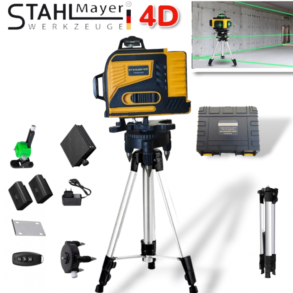 4Д Лазерен Нивелир STAHLMAYER 4D с 16 Линии + стойка тринога 5V 6Ah 4Д Лазерен Нивелир STAHLMAYER 4D с 16 Линии + стойка тринога 5V 6Ah
