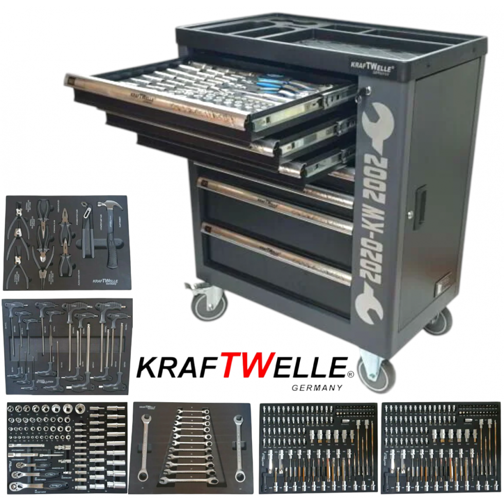 Немска Количка с Инструменти Шкаф с 7 чекмеджета 6 пълни KRAFTWELLE Немска Количка с Инструменти Шкаф с 7 чекмеджета 6 пълни KRAFTWELLE