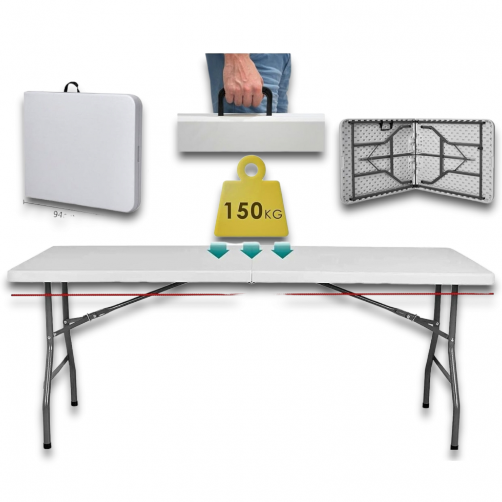 Сгъваема Маса + 4 Броя Столове Бял и Син Къмпинг Комплект Столове с Маса Сгъваема Маса + 4 Броя Столове Бял и Син Къмпинг Комплект Столове с Маса