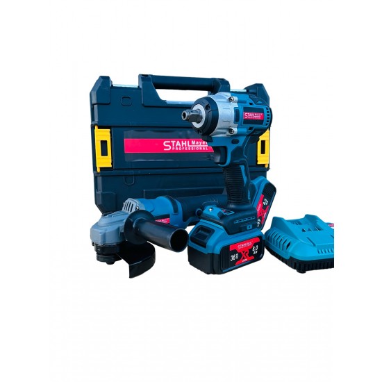 Акумулаторен Гайковерт и Безчетков Ъглошлайф Безжичен 36V 8,0AH STAHLMAYER 2х Батерии Акумулаторен Гайковерт и Безчетков Ъглошлайф Безжичен 36V 8,0AH STAHLMAYER 2х Батерии