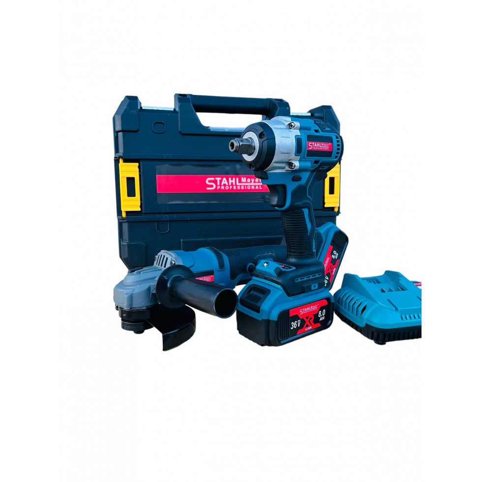 Акумулаторен Гайковерт и Безчетков Ъглошлайф Безжичен 36V 8,0AH STAHLMAYER 2х Батерии Акумулаторен Гайковерт и Безчетков Ъглошлайф Безжичен 36V 8,0AH STAHLMAYER 2х Батерии