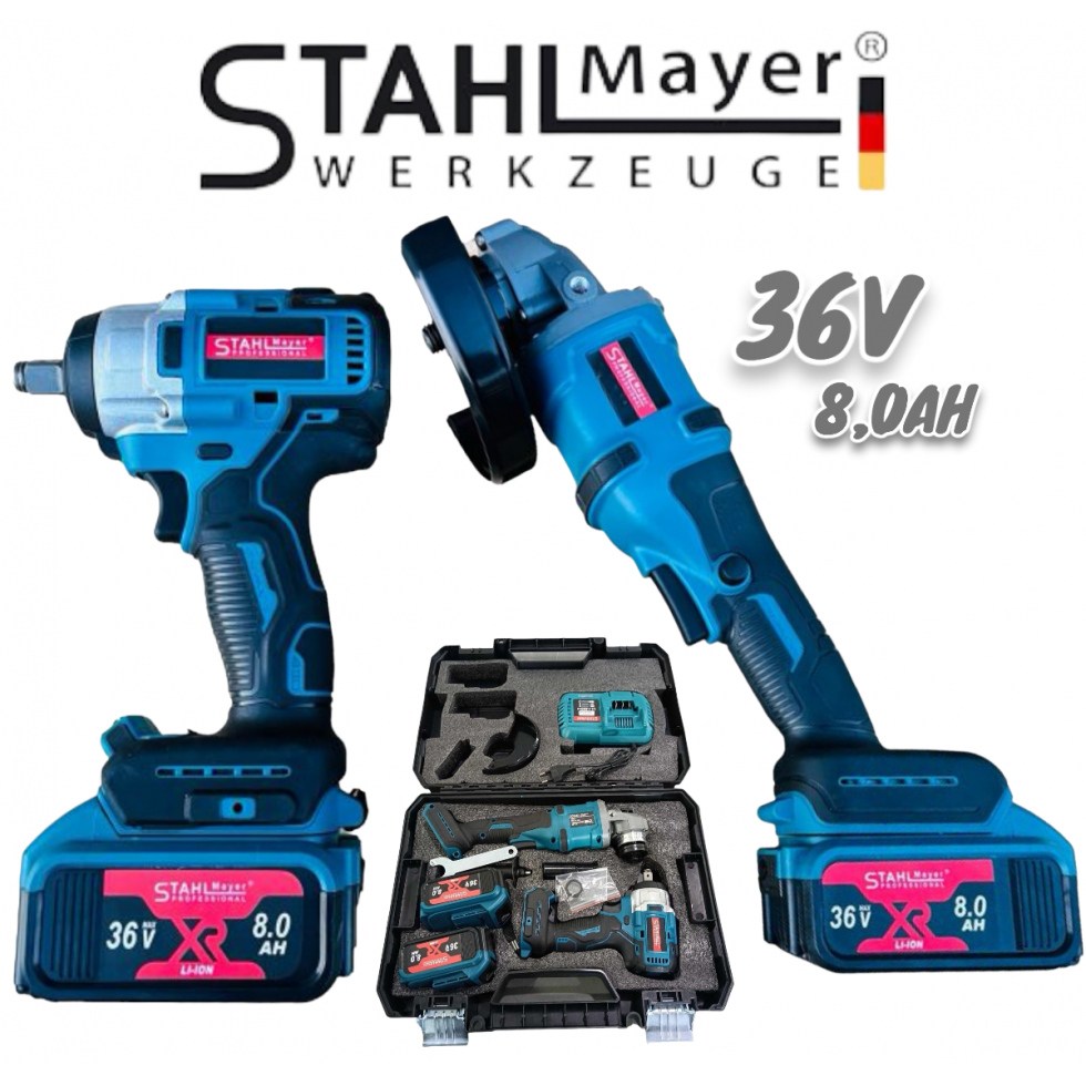 Акумулаторен Гайковерт и Безчетков Ъглошлайф Безжичен 36V 8,0AH STAHLMAYER 2х Батерии Акумулаторен Гайковерт и Безчетков Ъглошлайф Безжичен 36V 8,0AH STAHLMAYER 2х Батерии
