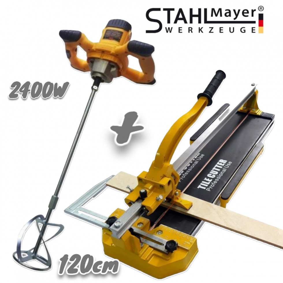 Машина за Рязане на Плочки 120см + Бъркалка за Бетон 2400W Теракотмашина 2 ножа и Миксер за Цимент Машина за Рязане на Плочки 120см + Бъркалка за Бетон 2400W Теракотмашина 2 ножа и Миксер за Цимент