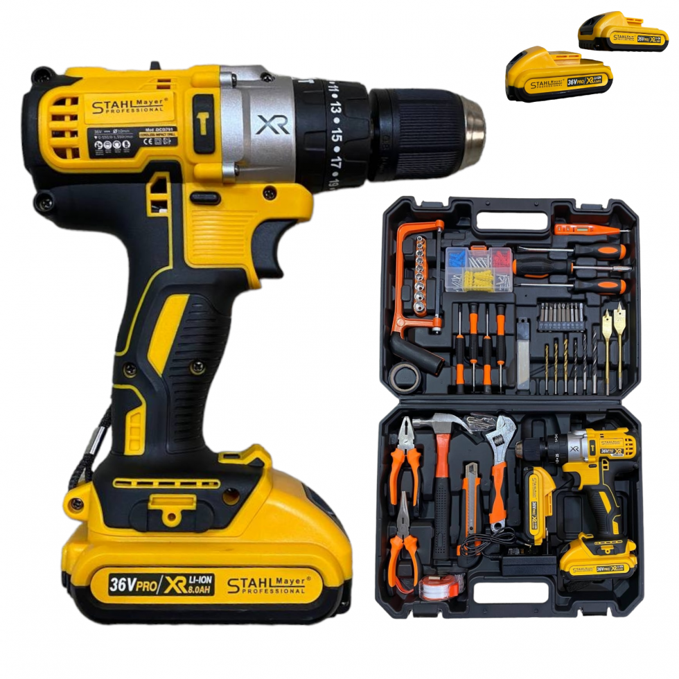 Акумулаторен Винтоверт + 111 части STAHLМAYER 36V 8,0AH Ударна Бормашина Акумулаторен Винтоверт + 111 части STAHLМAYER 36V 8,0AH Ударна Бормашина