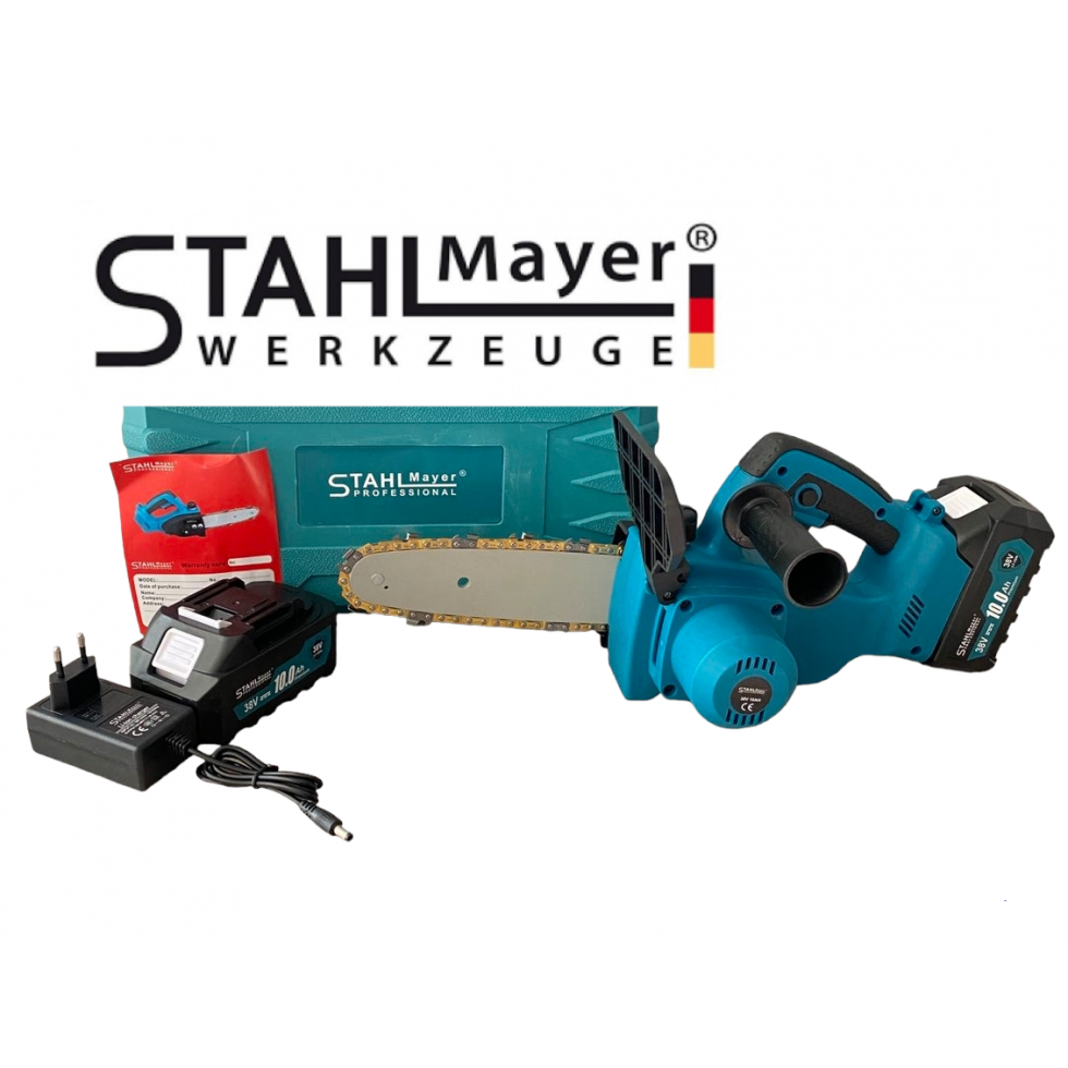 Акумулаторен Верижен Трион 36V 10AH STAHLMAYER Безжична Резачка за дърва и Клони Автоматично смазване на веригата 30см Акумулаторен Верижен Трион 36V 10AH STAHLMAYER Безжична Резачка за дърва и Клони Автоматично смазване на веригата 30см
