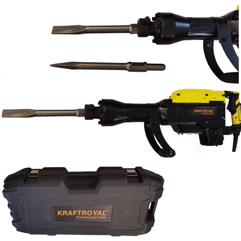 Професионелен Къртач 3800W KRAFTROYAL За Мащабни Проекти 2х Накрайника за къртене и пробиване Професионелен Къртач 3800W KRAFTROYAL За Мащабни Проекти 2х Накрайника за къртене и пробиване