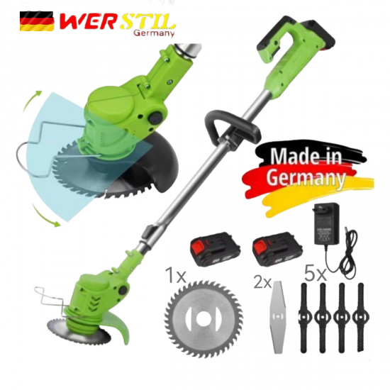 Акумулаторен Тример за Трева 24V 5,0AH WERSTIL Безжичен Храсторез + 8 подаръка