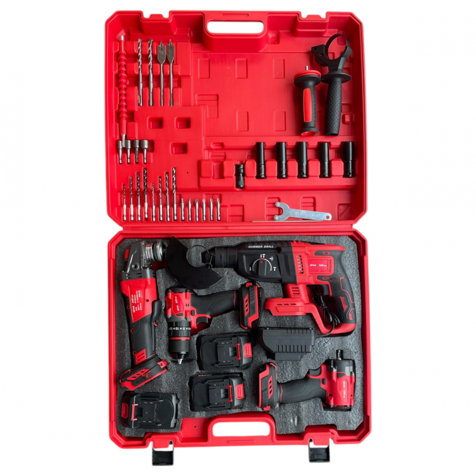 Безчетков Комплект 4в1 36V 8,0AH Перфоратор Ъглошлайф Винтоверт и Гайковерт/Импакт 3x Батерии Безжични KRAFTROYAL Безчетков Комплект 4в1 36V 8,0AH Перфоратор Ъглошлайф Винтоверт и Гайковерт/Импакт 3x Батерии Безжични KRAFTROYAL