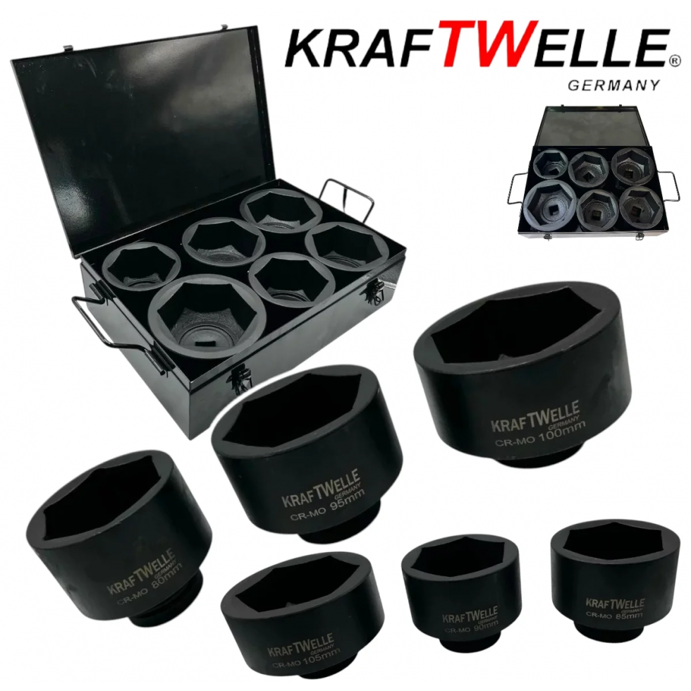 Ударни Вложки Комплект 6 броя 1″ цол 80-105мм Професионални KRAFTWELLE