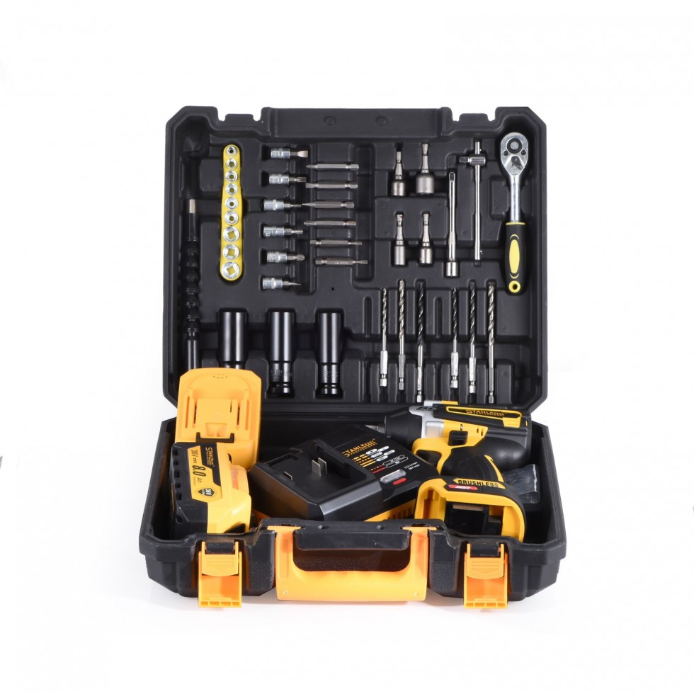 Акумулаторен Ударен Гайковерт / Импакт Комбиниран 36V 8,0AH STAHLMAYER + 40 части инструменти Безчетков 2 Батерии 850Nm Акумулаторен Ударен Гайковерт / Импакт Комбиниран 36V 8,0AH STAHLMAYER + 40 части инструменти Безчетков 2 Батерии 850Nm