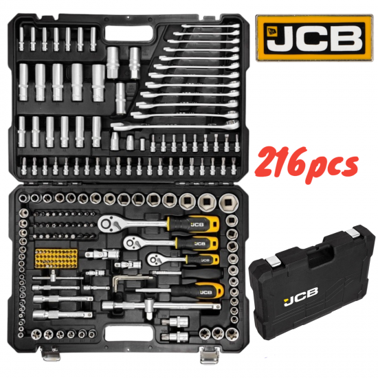 Гедоре Професионално 216ч. JCB  1/4 3/8 1/2 J-38841 Хром Ванадиева Стомана