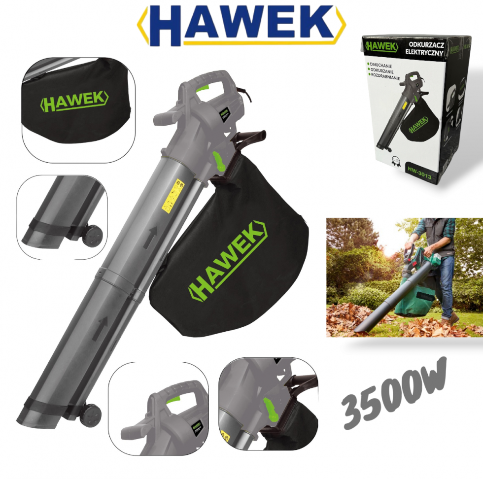 Електрическа Духалка за Листа Листосъбирач 3500W Три Режима на Работа Събиране Издухване и Раздробяване HAWEK 2 торби Електрическа Духалка за Листа Листосъбирач 3500W Три Режима на Работа Събиране Издухване и Раздробяване HAWEK 2 торби