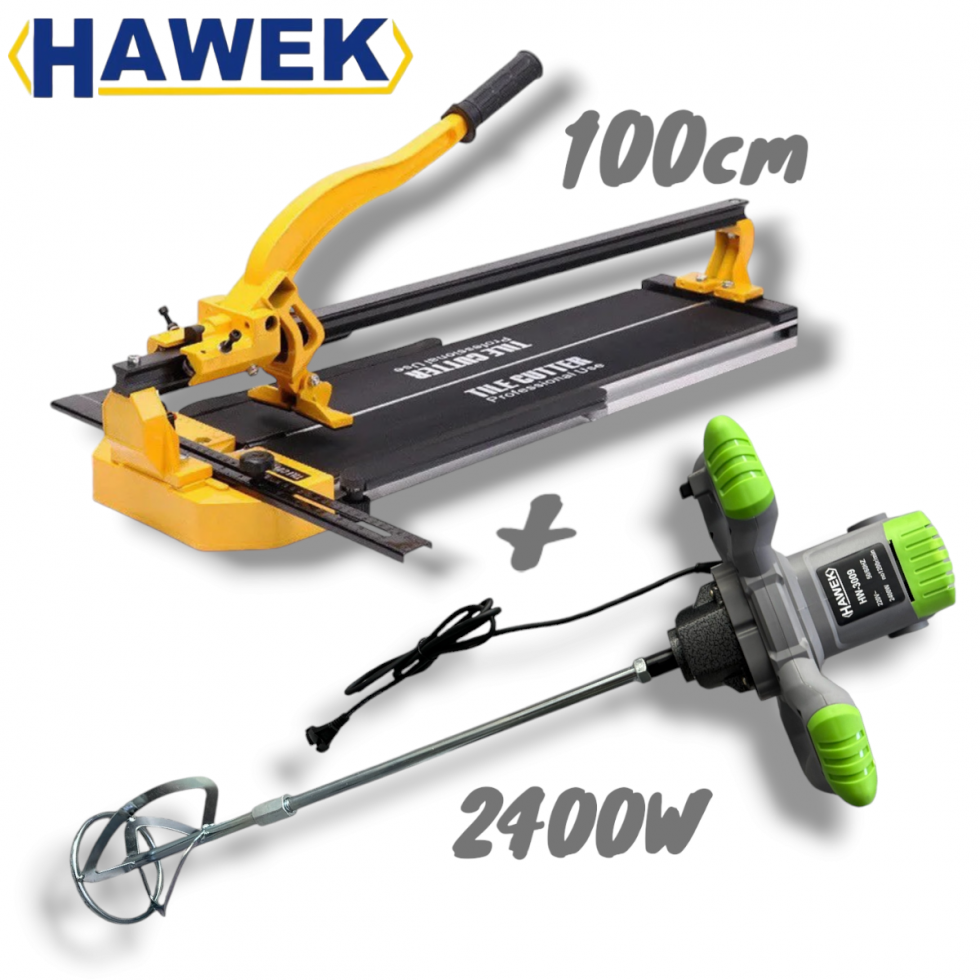 Машина за Рязане на Плочки 1000мм с 2 ножа и Електрическа Бъркалка за Бетон Цимент Лепило и др. 2400W Теракотмашина 100см + Резервен Нож