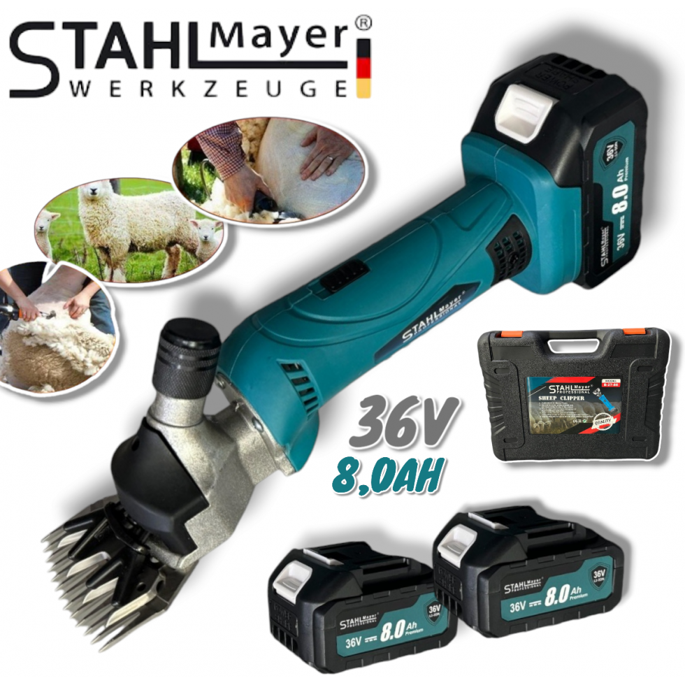 Акумулаторна Машинка за Овце Подстригване на Животни и др. STAHLMAYER 36V 8.0AH 2 Батерии Куфар Машина за Стригане с регулиране на оборотите Акумулаторна Машинка за Овце Подстригване на Животни и др. STAHLMAYER 36V 8.0AH 2 Батерии Куфар Машина за Стригане с регулиране на оборотите