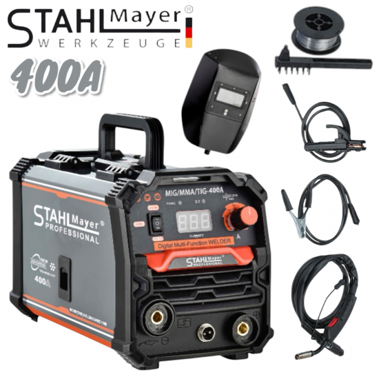 Телоподаващ Апарат MIG MAG MMA за заваряване без газ 400А STAHLMAYER-Pro Инверторен Електрожен с Телоподаващо Телоподаващ Апарат MIG MAG MMA за заваряване без газ 400А STAHLMAYER-Pro Инверторен Електрожен с Телоподаващо