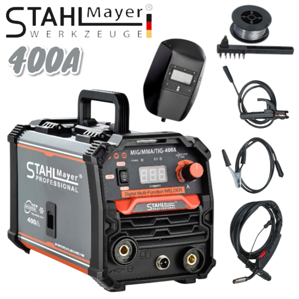 Телоподаващ Апарат MIG MAG MMA за заваряване без газ 400А STAHLMAYER-Pro Инверторен Електрожен с Телоподаващо Телоподаващ Апарат MIG MAG MMA за заваряване без газ 400А STAHLMAYER-Pro Инверторен Електрожен с Телоподаващо