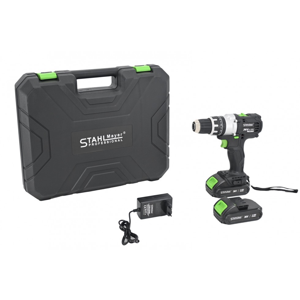 Акумулаторен Ударен Винтоверт / Бормашина 36V 8,0AH STAHLMAYER + 111 части инструменти 2 батерии Безчетков Акумулаторен Ударен Винтоверт / Бормашина 36V 8,0AH STAHLMAYER + 111 части инструменти 2 батерии Безчетков