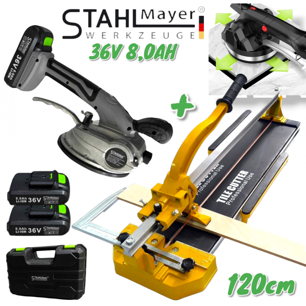 Машина за Рязане на Плочки 120см + Акумулаторна Вендуза за Плочки 36V 8,0AH STAHLMAYER Теракотмашина 1200мм ПРОМО Машина за Рязане на Плочки 120см + Акумулаторна Вендуза за Плочки 36V 8,0AH STAHLMAYER Теракотмашина 1200мм ПРОМО