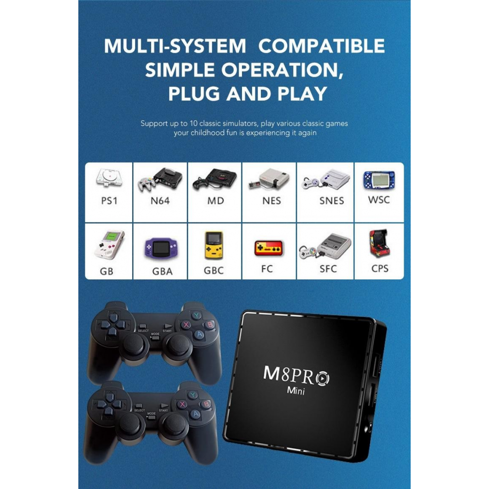 Конзола с Игри M8 Pro TV Game Box 4K HDMI 2.4G с Два Джойстика и дистанционно над 33 000 игри Конзола с Игри M8 Pro TV Game Box 4K HDMI 2.4G с Два Джойстика и дистанционно над 33 000 игри